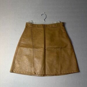 Zara Basic Faux Leather Mini Skirt Camel Brown A-Line Side Zip Womens Size S